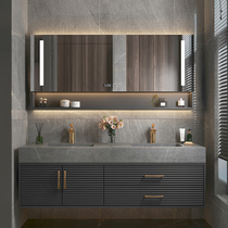 Rock plate one-piece double basin light luxury bathroom cabinet combination bathroom modern simple face wash sink sink wash pool intelligent