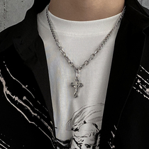 Carmen double chain stitching diamond cross necklace male hip hop light luxury female summer ins minority choker jewelry