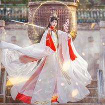 Prince Yue Shen Xie pity cos Tianguan cospiay wedding dress original Ling Que Peacock anthropomorphic ancient costume Hanfu red and white