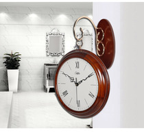 Kangba Silk watch double-sided living room wall clock Modern simple solid wood silent clock European hanging watch atmospheric quartz clock