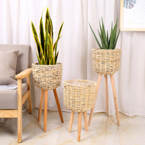 Creative floor flower stand flower stand flower basket straw woven rattan living room decoration Balcony decoration flower arrangement woven flower pot rattan flower pot