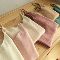 Wool camisole Vest Womens pure cashmere sweater White bottoming suit with V-neck black knitted design