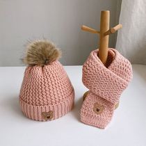 Autumn and winter baby hat scarf set children padded knitted wool hat scarf gloves cute little Ll