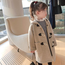 2022 new girls autumn and winter foreign pistachio fur coat baby pure color single row button thickened warm Inn wind jacket