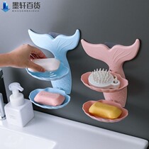 Creative double soap box soap box soap cup suction cup wall hanging soap holder drain toilet non-perforated soap holder simple
