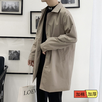 Autumn and winter clothes solid color suit collar windbreaker men plus fat plus size trend loose casual long single-breasted jacket