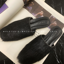 WXLSTUDIO a pair of lazy people fashionable street wear it imported horsehair slippers womens flat shoes