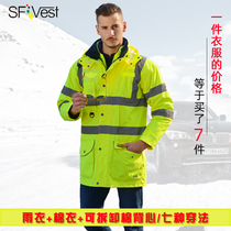 SFVest reflective cotton-padded clothes highway traffic safety clothing riding fluorescent outer suit Road Administration cotton-padded jacket mens coat