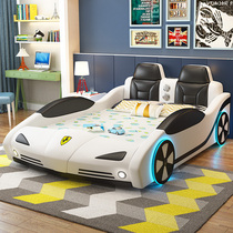 Cartoon childrens bed Boy car bed 1 2m single bed Girl leather 1 5m solid wood creative bed with guardrail