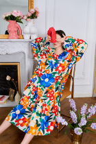 AW original design Spring and autumn style High feeling printed loose long sleeve ice silk long style pyjamas pyjamas pyjamas pyjamas