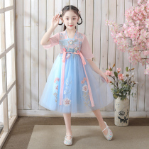 Hanfu girls summer dress short sleeve dress summer costume Super fairy girl foreign princess dress childrens skirt summer