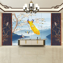 New Chinese peacock wall cloth modern minimalist embroidery hard bag background wall living-room sofa TV sofa bed head mural