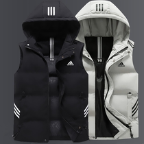 Three-bar down cotton hooded vest male student autumn and winter Adi cropping shoulder loose large size windproof warm horse clip