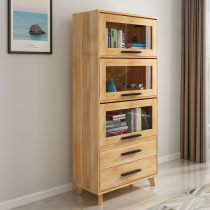 Nordic Solid Wood Log Ribbon Drawers Bookcase Practical Cabinet American Turndown Glass Cabinet Brief About Three Doors Bookcase