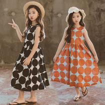 South Korea girls summer dress mid-size childrens skirt 2021 new beach dress pure cotton polka dot printing parent-child outfit