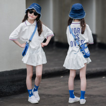 Korean Childrens Clothing Girls Dress 2021 Summer Childrens POLO Skirt Lapel letter Medium large childrens short sleeve skirt
