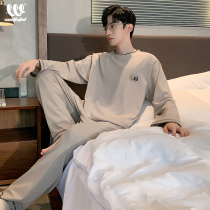2021 new sleepwear mens spring and autumn season pure cotton long sleeve minimalist teenagers full cotton winter big code home suit suit