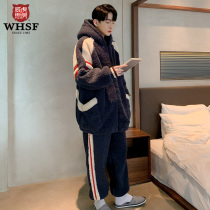 Coral velvet pajamas mens autumn and winter padded velvet college students flannel plus size can wear home suit suit