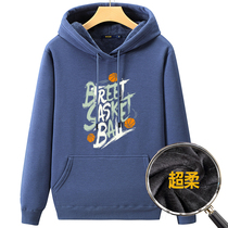 Autumn and winter plush padded mens clothes cotton pullover hoodie size loose casual trend fat coat