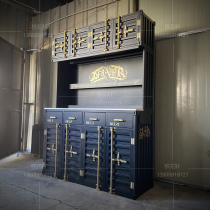 Industrial style retro bookcase Wine cabinet Display cabinet American restaurant bar container Wrought iron cabinet Locker cabinet