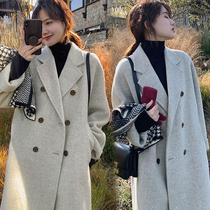Oat colour woolen jacket woman in the middle of the Korean teas the new small sub-thickened in autumn 2021 winter 2021