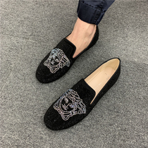 2021 new Korean version of the leather set foot loafers a pedal rhinestone Doudou shoes mens fashion loafers