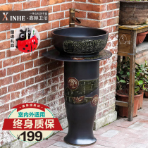 Wash basin Ceramic column basin carving home outdoor toilet integrated floor wash table Basin