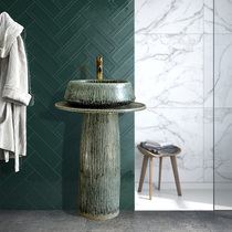 Retro simple art column type face washing table basin integrated balcony home floor-standing creative antique home