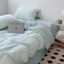 ins minimalist jacquard full cotton four sets art washed cotton bed pint pure cotton double quilt cover bed linen 1 8m