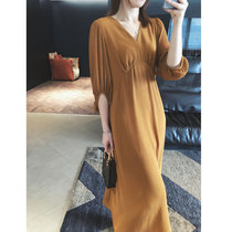 Summer large size womens temperament goddess elegant French Hepburn V-neck dress female fat MM sister fat increase