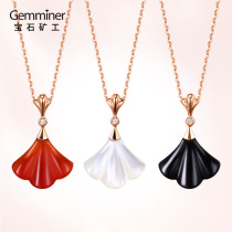 Gem miner 18K rose gold diamond necklace pendant female real diamond color gold small fan white fritillary gift
