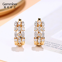 Gem miner 18K gold platinum two-color gold diamond earrings fashion commuter real diamond earrings