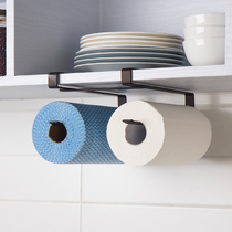Ou Runzhe cabinet nail-free lower adhesive hook double rod towel rack kitchen roll paper holder Japanese tissue holder cling film holder