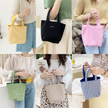 Fresh double-sided lattice bag dual-use canvas bag tote bag female student mommy hand bag