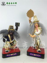 Wood carving black and white impermanence seven master eight Ye big two master camphor wood lacquer line carving 40 with 30cm virtue good god statue custom