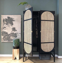 Nordic solid wood rattan wardrobe European net red small household modern double-door cabinet Bedroom wardrobe storage cabinet
