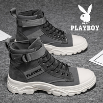  Playboy mens shoes autumn high-top canvas shoes outdoor trend casual thick-soled British middle-help tooling Martin boots