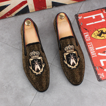 2021 Summer new fashion hot-drilling personality Inn pointy leather shoes inner heightening hair stylist sloth beans Bean Shoe Tide