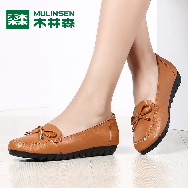 Mulinsen women's shoes 2018 spring bow female flat shoes fashion comfortable non-slip shallow mouth mother shoes