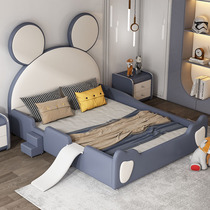 Childrens bed boy single bed 1 5 meters modern simple Mickey Mouse with guardrail children cartoon bed 1 2 meters solid wood