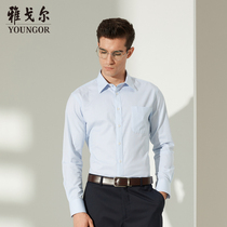 Youngor long sleeve shirt Autumn New Men business casual cotton stretch DP No iron stripe shirt 2008