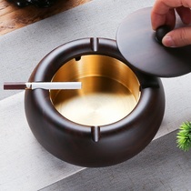 Ashtrays Creativity Individuality Trend Black Sandalwood Solid Wood With Cover Anti-Fly Ash Chinese Metal Copper smoke cylinder Living room Home