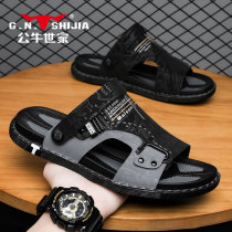 Bull World Home Sandals Mens Summer Genuine Leather Outer Wear Non-slip Soft Bottom Deodorant Men Casual Beach Vietnamese Slippers