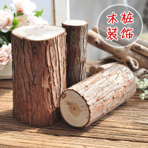 Wood pile fence partition garden decoration fence log tree stump ornaments fleshy wood pile base log with leather