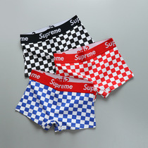 les handsome t panties ladies plaid flat corner pants pure cotton quality wide side tidal card four-corner pants letters schoolgirl triangle pants