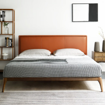 Nordic Italian minimalist bed light luxury modern 1 35 meters 1 5 small apartment style 1 8 solid wood leather mesh red bed