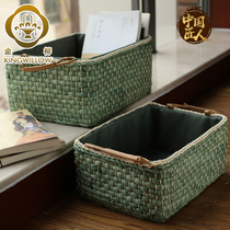 Rattan-knitted containing basket snacks straw choreography storage box containing box table-table living room containing box for domestic debris