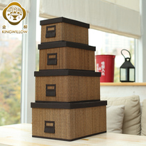 Jinliu Home Bamboo Storage Basket Woven Covered Storage Box Bamboo Basket Storage Box Basket Rattan Clothes Storage Basket