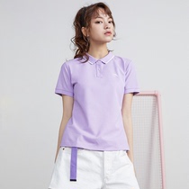 Ann Stepping Short Sleeve T-shirt Woman 2022 Summer New pure color Jane about Knitted Blouse Polo Shirt 162228144