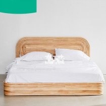 Rattan art bed Rattan woven solid wood bed Bed and breakfast Hotel apartment Double bed Net red rattan bed ins Rattan new Chinese style